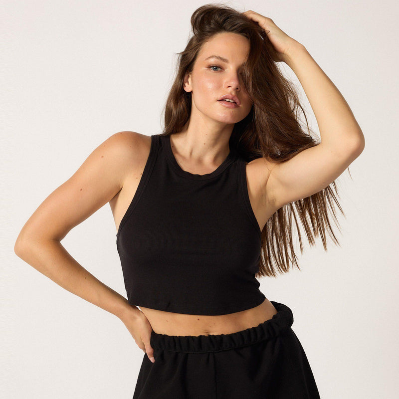 Bershka ribbed cropped tank top 2 pack in black and white